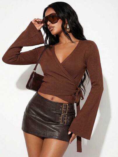 Normani Women's Solid Color V-Neck Pleated Casual Versatile Daily Wear Knit Top