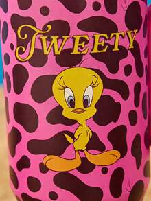 LOONEY TUNES X Joivida 24oz 防漏保溫杯，不鏽鋼材質，附手把與吸管 – 可保溫或保冷。粉色豹紋與鴨子印花，適合居家、露台或露營使用，情人節或生日的可愛禮物 - 玫紅色 - 查看 2