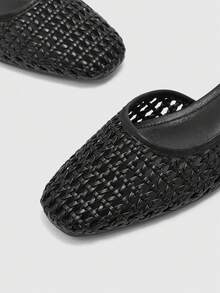 CUCCOO BIZCHIC Zapatos de tacón grueso con punta puntiaguda y bloques de color para mujer, primavera/verano - Negro brillante - Ver 7