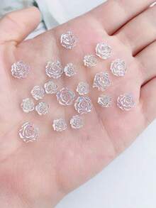 100/200/500Pcs 3D White Camellia Rose Resin Nail Charms – Iridescent Flatback Gems For DIY Press-On Nails, Phone Case Craft Decor - Multicolor - View 8
