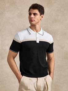 Courvante Men's Slim Fit Short Sleeve Colorblock Striped Knit Polo Shirt - Multicolor - View 4
