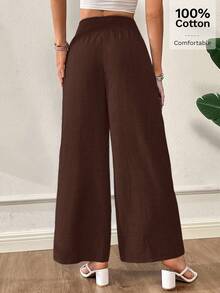 Siren Gaze Women's Solid Color Wide Leg Casual Vacation Pants - Coffee Brown - View 3