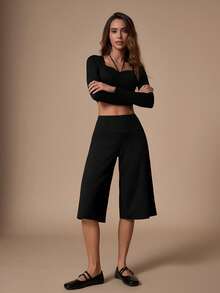 Nuvra Women's Solid Color Elastic Waist Casual Basic Loose Fit Bermuda Shorts Gym Loungewear Black Summer - Black - View 3