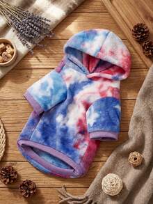 PETSIN 1pc Pet Cat/Dog Warm Plush Tie-Dye Hoodie Sweatshirt, Fashionable In Blue/Red Color - Multicolor - View 6