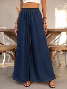 EMERY ROSE Celana Jeans Denim Kasual dengan Potongan Lebar dan Model Washed - Dark Wash - View 2