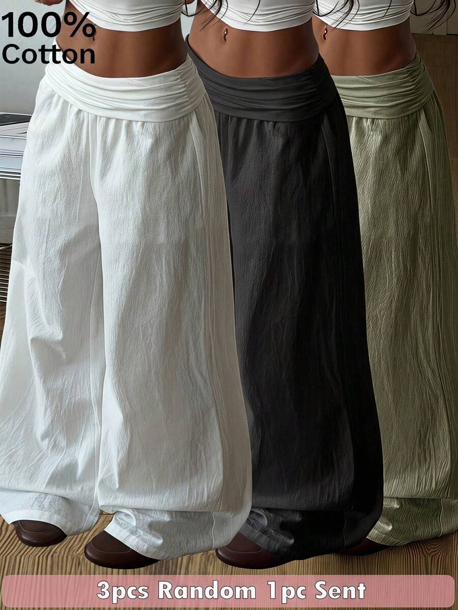 Teen Girls Spring/Summer Solid Color Long Pants With Pockets,Back-To-School,Cute,Vacation - White - View 1