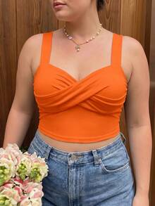 SHEIN MOD Plus Solid Crop Cami Top - Orange - View 2