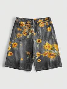ROMWE MEN Street Life Men's Washed Loose Casual Versatile Straight Leg Denim Shorts - Black - View 2