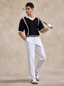 Courvante Golf Men's Minimalist Printed Short Sleeve Knit Top Fall - Multicolor - View 2