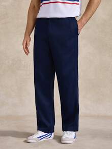 Courvante Men's Solid Color Commuter Casual Pants With Slant Pockets - Dark Blue - View 4