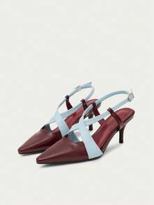 Nöista Pointed Slingback Pump With Contrasting Straps, Elegant Kitten Heel And Modern Colour-Block Design For A Refined Look. - blue-red - View 2