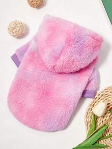 PETSIN 1pc Soft Pet Dog/Cat Hooded Sweatshirt, Pink & Purple Tie-Dye, Warm & Comfortable - Multicolor - View 5