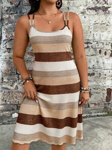 EMERY ROSE Plus Size Women Striped Casual Slip Dress - Grey - View 5
