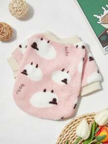 PETSIN 1 Pc Pet Dog Cat Universal Pink Fleece Lamb Print Warm Crew Neck Sweatshirt - Multicolor - View 8