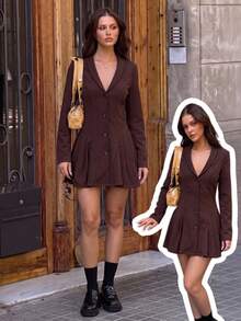 MainGRL Vestido mini de moda de unicolor para citas y fiestas para mujer - Marrón - Ver 1