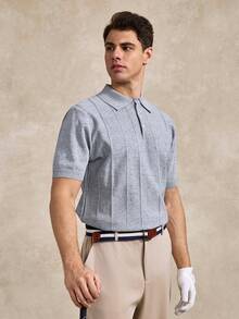 Golf Men's Short Sleeve Button Knit Top Suitable For Sports Basic Vintage And Outdoor Golf White - Light Grey - View 5