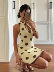 Aloruh Women's Elegant Sexy New Chinese Style Frog Button Polka Dot Print Slim Fit Bodycon Mini Dress - Multicolor - View 6