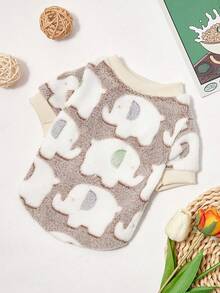 PETSIN 1 Pc Pet Dog/Cat Warm Fleece Elephant Print Sweatshirt, Light Brown - Multicolor - View 4
