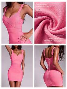 Nuvra Sexy Spaghetti Strap Neckline-Enhancing Waist-Cinching Short Bodycon Dress With Butt-Lifting Proportion-Enhancing Design - Pink - View 9