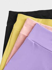 SHEIN Girlism Bộ 4 quần short yoga cạp cao len dệt màu trơn phong cách thường ngày cho bé gái tuổi teen, mùa xuân/hè - Nhiều màu - Xem 8