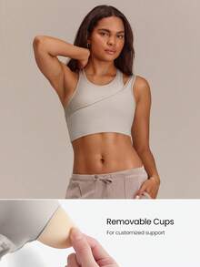 GLOWMODE Double Glow Waist-Length Two-Tone Reversible Tank Top With Removable Cups Daily Casual - Khaki - View 4