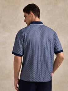 Golf Men's Retro Jacquard Knit Polo Shirt, Lightweight Business Casual Short Sleeve For Summer - Blue - View 3