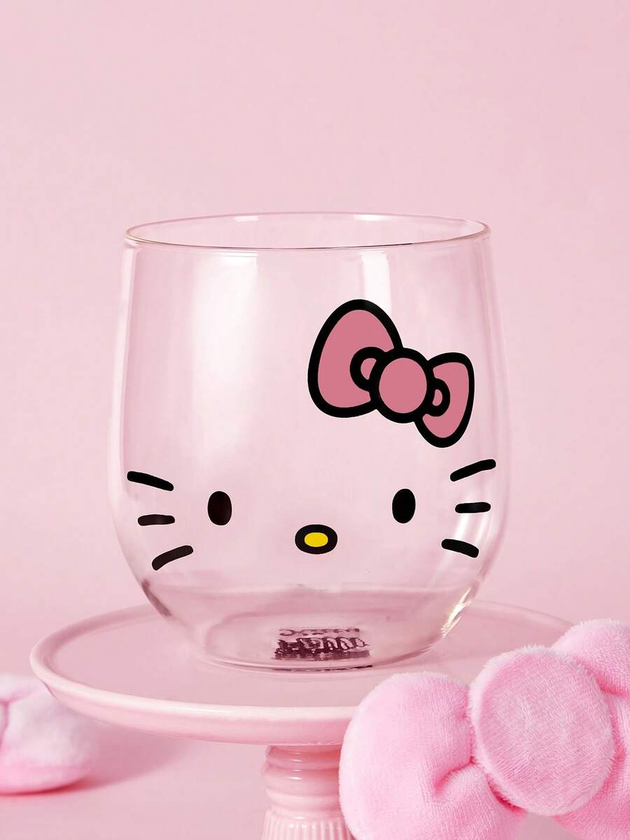HELLO KITTY AND FRIENDS | SHEIN 可愛卡通貓咪印花高硼矽玻璃杯,大容量 720ml/24.35oz 蛋形,耐熱無鉛玻璃,適合水、果汁與牛奶,居家辦公日常使用 - 無色 - 查看 1