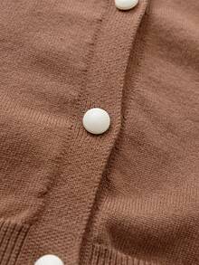 SHEIN 女童可愛彼得潘領針織開襟毛衣長袖外套 秋季 - 棕色 - 查看 5