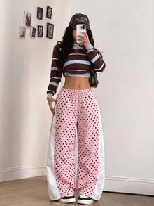 Coolane 女款春夏音樂會街頭風外出配色拼接降落傘褲 - 粉色 - 查看 7