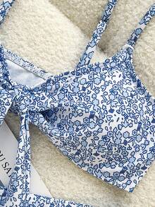 Swim Vcay Women's Printed Vacation Bow High-Cut Spaghetti Strap Sexy Two-Piece Swimwear Set - Baby Blue - View 5