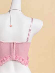 Nora Wilde 1pc Women's Elegant Heart Embroidery Mesh Bra Pink Summer - Pink - View 6