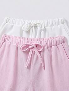 SHEIN 青少年女孩編織黑色與卡其色抽繩寬鬆休閒長褲 秋冬加厚款 - 彩色 - 查看 7