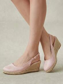 Styleloop Ladies Slope Heel Thick Bottom Platform Solid Color Elegant Vacation Leisure Beach Hemp Rope Bottom Bohemian Slip-On Sandals - Pink - View 7