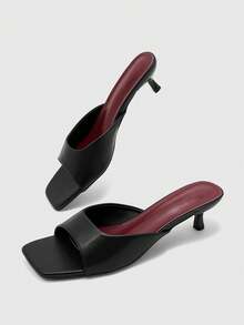 CUCCOO BIZCHIC Women's Spring/Summer New Black One-Piece Open Toe High Heel Sandals, Minimalist Fashionable Comfortable Versatile Commuter Sandals - Black PU~ @ - View 6
