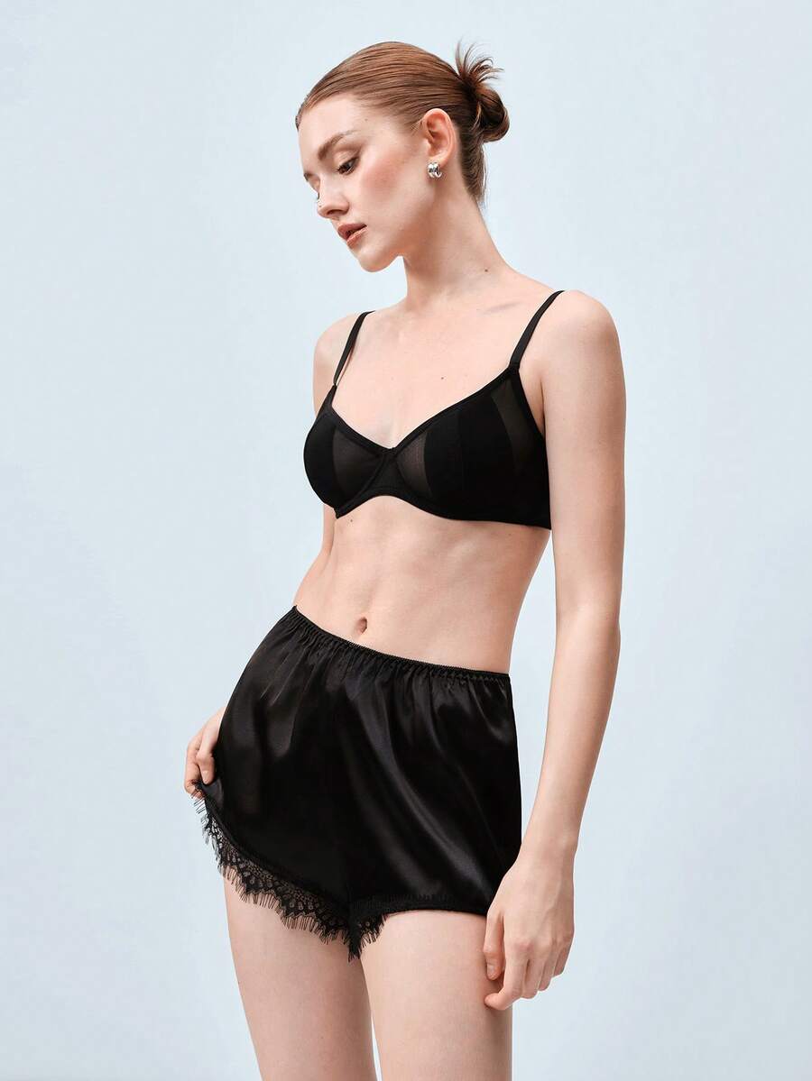 Softvol 女士黑色蕾丝钢圈文胸,支撑性强,凸显乳沟,性感内衣 - 黑色 - 查看 1