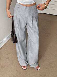 SHEIN Tall 女款灰色竹纖維面料前扣設計：優雅教師制服與休閒工作服 - 灰色 - 查看 3