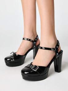 ROMWE Grunge Punk Gorgeous Outdoor Cute Beautiful Casual Bare Feet Comfortable Ladies High Heel Platform Sandals - Black - View 3