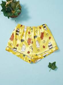 We Bare Bears X Joivida Conjunto de pijama de 2 piezas con manga corta y pantalones cortos con estampado, ropa de casa casual para mujer - Amarillo - Ver 3