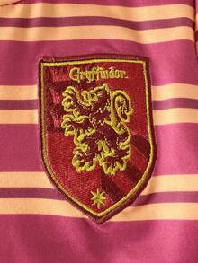 PrepCrw HARRY POTTER X SHEIN 女童對比色黃色圓領刺繡貼布長袖T恤 寬鬆舒適面料 萬聖節秋季婚禮花童穿搭 - 彩色 - 查看 5