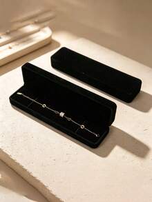 Velvet Jewelry Box, Long Chain Ring Box, Pearl Necklace Storage Case, Gift Box For Earrings Pendant, Portable Flannel Jewelry Packaging Box - Black - View 2