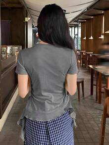 DAZY 女款夏季休閒卡通印花T恤圖案上衣可愛上衣 - 灰色 - 查看 4