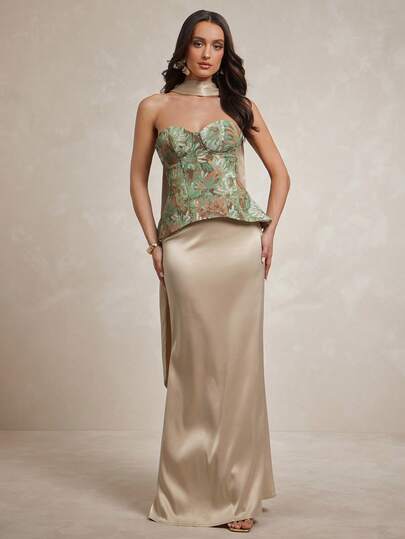 Silquee Women's Green Coffee Brown Tube Top And Solid Color Skirt Fashion 2-Piece Set Summer Elegant Sexy Dress Wedding Vacation Outfits Wedding Party