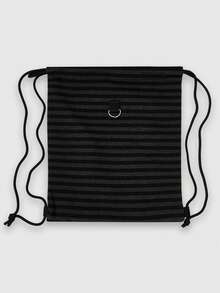 ROMWE Anime 1Pc Dark Gray Black Striped Printing Large Capacity Drawstring Bundle Backpack Casual Versatile Unisex Suitable For Commuting, Socializing, Shopping - Gray black stripes 1 - View 2