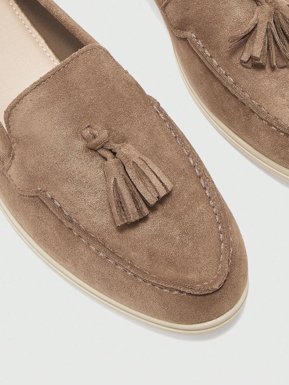 CUCCOO BIZCHIC Women's Flat Bottom Light Coffee Color Suede Fringed Comfortable Commuting Women's Flat Bottom Shoes Loafers Suitable For Outdoor Vacation Daily
