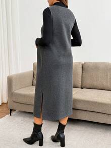 SHEIN Gaun Tanpa Lengan Hamil Warna Polos Leher V dengan Belahan Samping di Bagian Bawah - Dark Grey - View 6