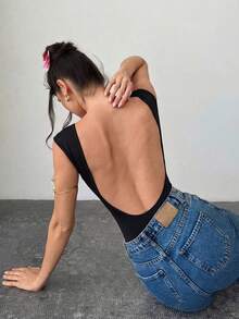 Firerie 女款花卉亮片露背圓領性感連身衣 - 黑色 - 查看 3