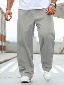 Manfinity RSRT Plus Size Men's Solid Color Straight Leg Loose Casual Long Pants - Grey - View 1