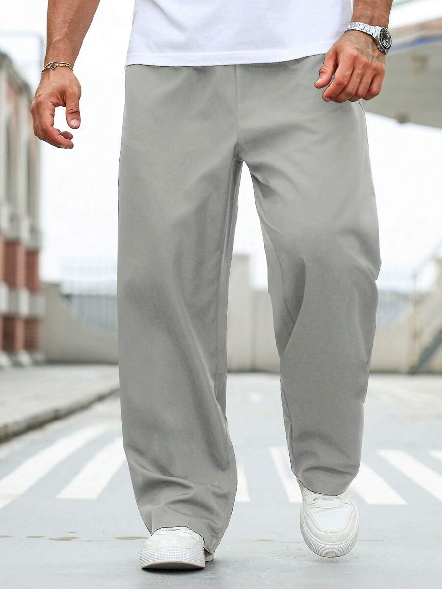 Manfinity RSRT Plus Size Men's Solid Color Straight Leg Loose Casual Long Pants - Grey - View 1