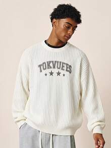 TOKVUE Men's Letter Print Crew Neck Knit Top - Apricot - View 3