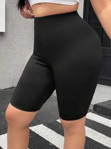 SHEIN EZwear 2件組大尺碼酷感面料系列黑色高腰緊身短褲，春夏服飾 - 黑與白 - 查看 3